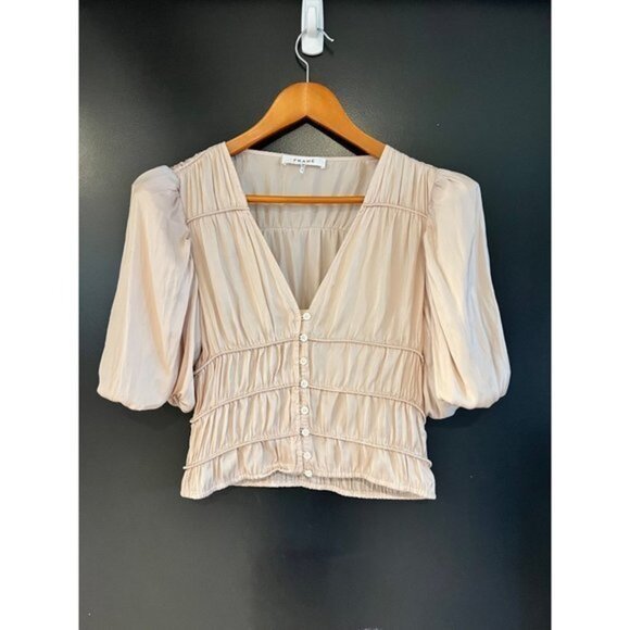 NWOT FRAME Julianne BLUSH Top PUFF SLEEVES BLOUSE SIZE XS - Picture 4 of 9
